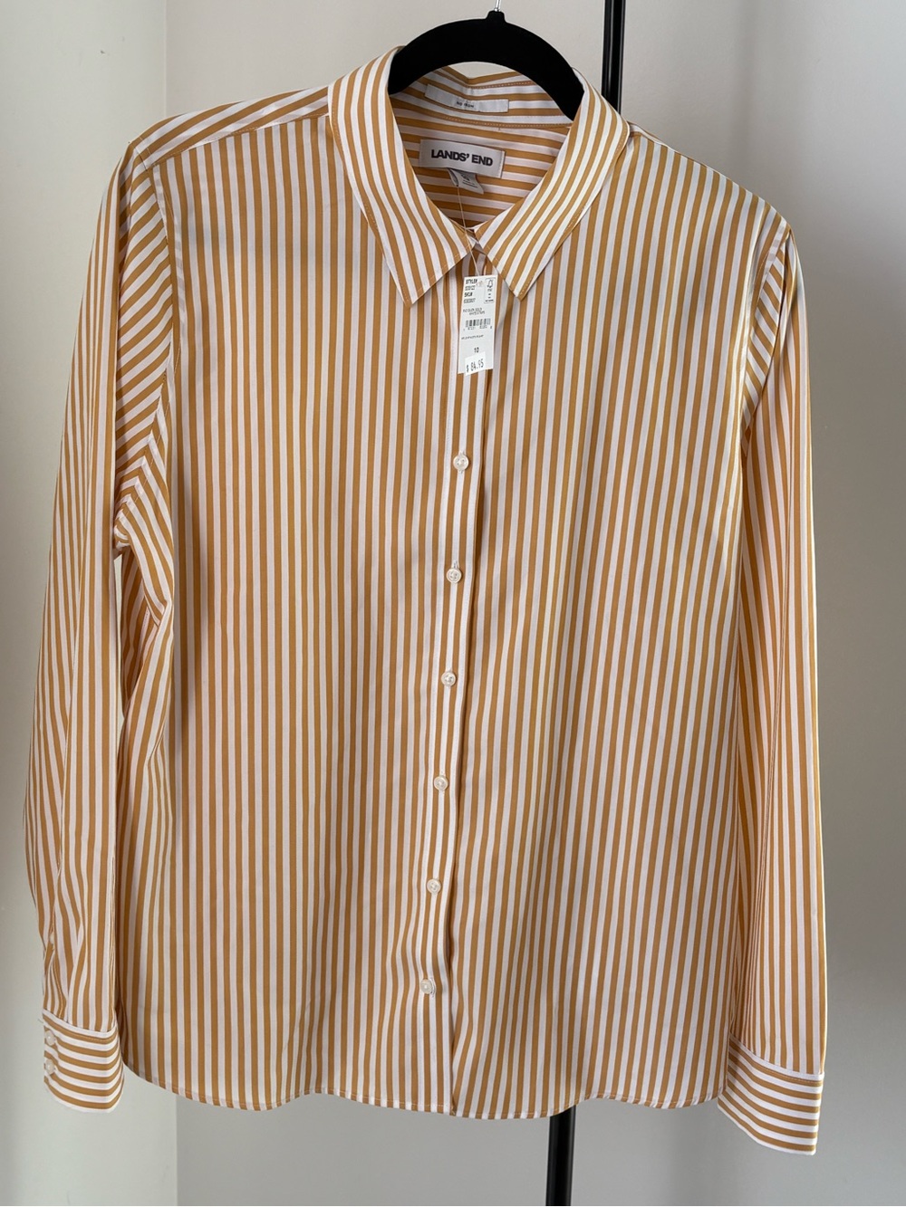 Lands' End Women’s Mustard and White Vertical Stripe Shirt